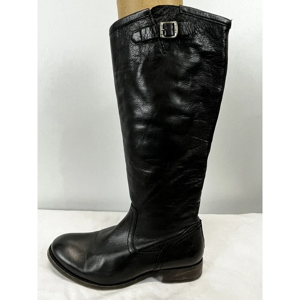 Frye Women's Pippa Tall Black Leather Boots Sz 7.5 B GUC Riding SOFT Back Zip
